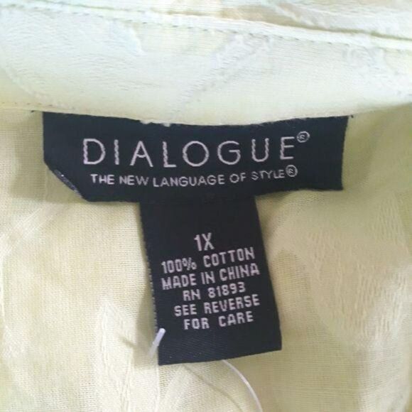 Dialogue Cotton Top Button Up Botanical Leaf Floral Print Neon Green Sz 1X - Picture 3 of 8